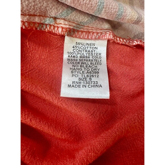 UMGEE Dolman Top Floral Coral Orange Linen Blend Raw Hem Boho‎ Size Small EUC - Picture 5 of 6